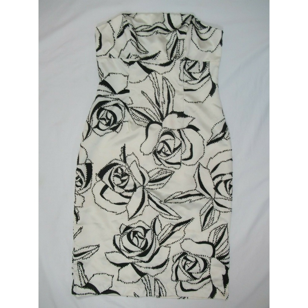 Vintage 90s Satin Beaded Roses Strapless Dress Women 6 Cocktail Mica